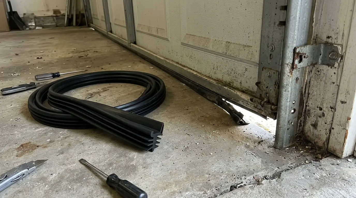 Worn garage door sweep leaving a rodent entry gap in San Jose