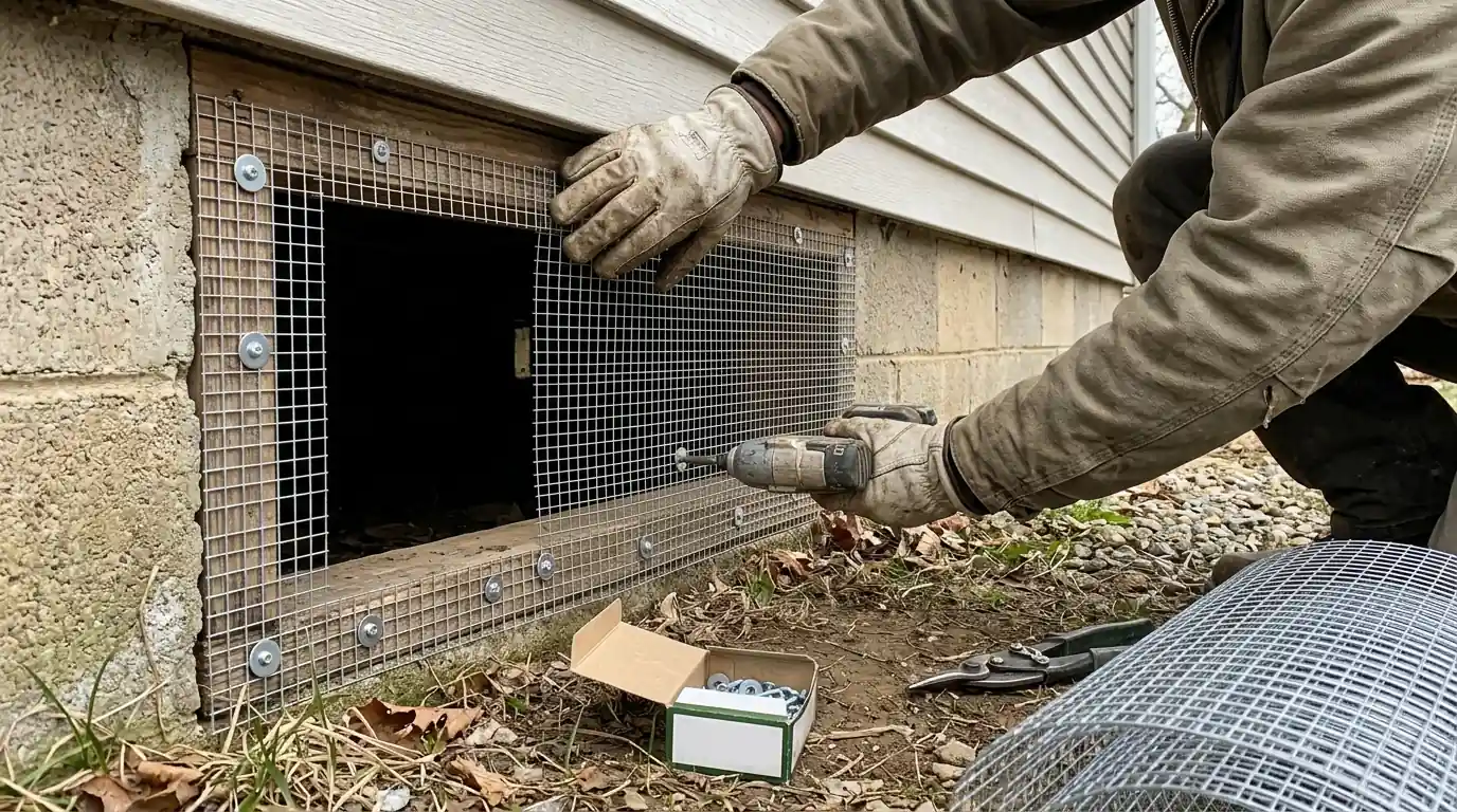 Foundation vent screened against rodents on a San Jose home