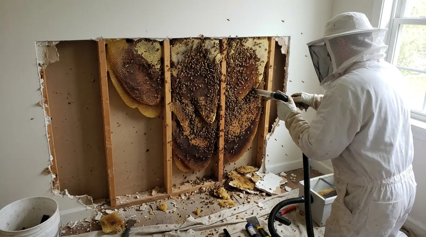 Comb removed from a wall cavity during a San Jose bee removal