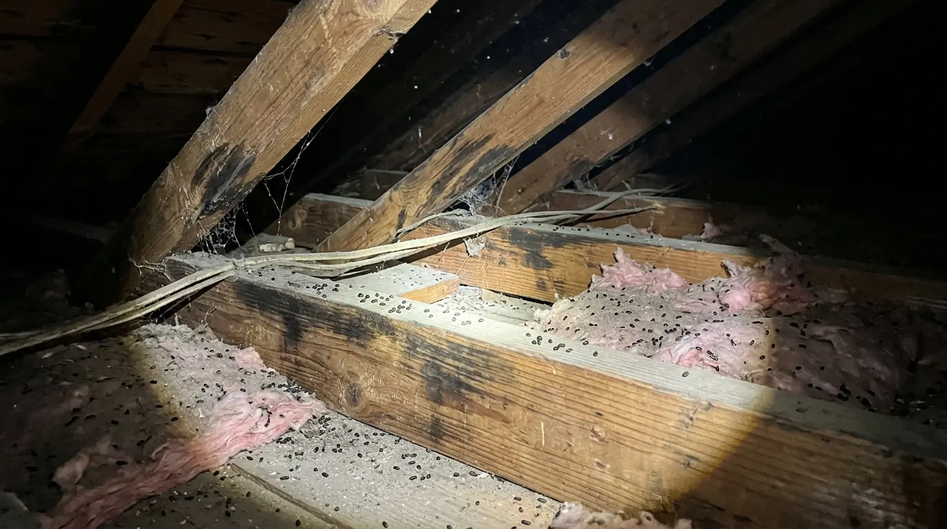 Roof rat evidence in a San Jose attic