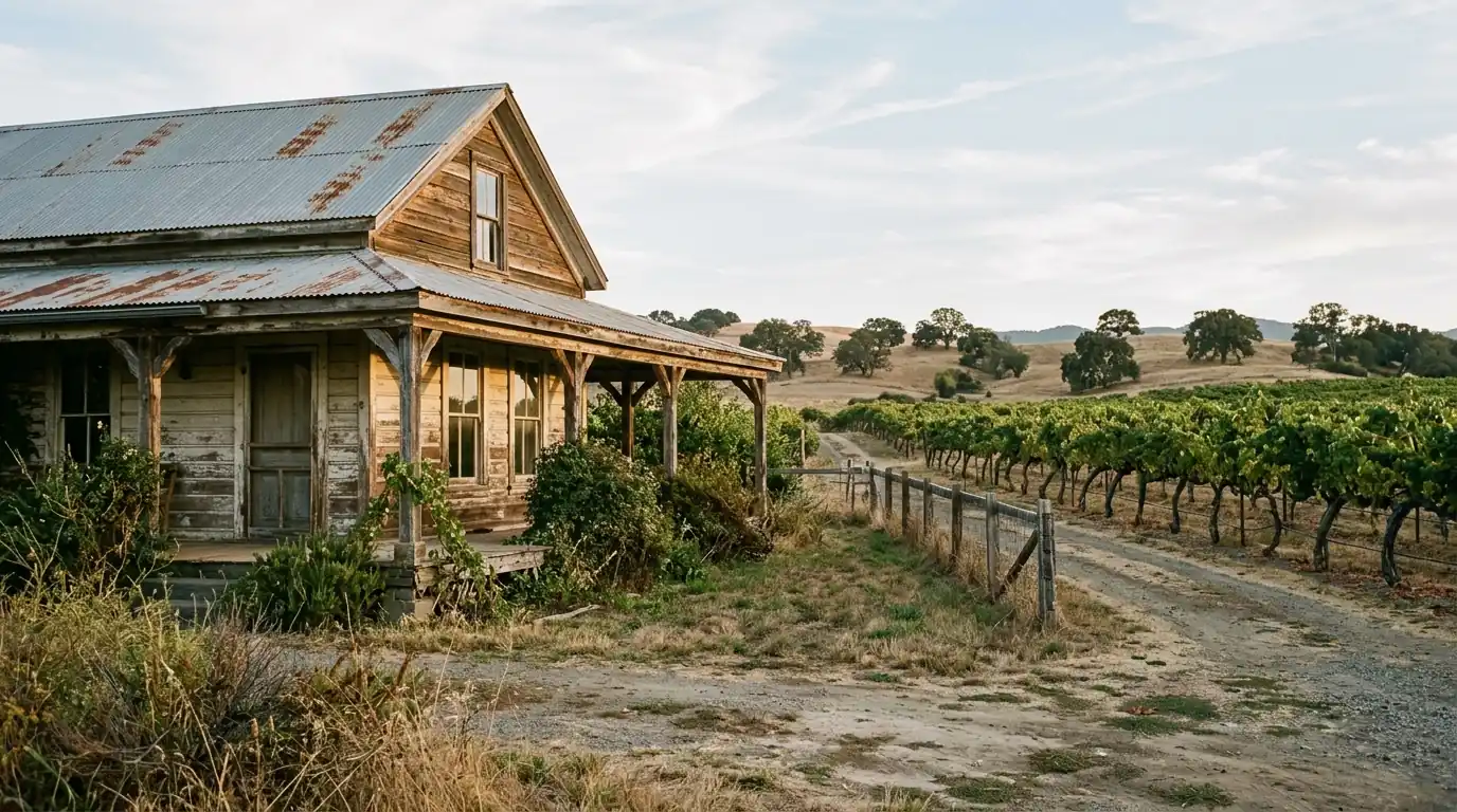 Older Sonoma County property near open ground