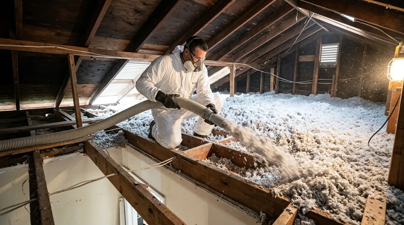 New insulation installed after rodent cleanup in a San Jose attic