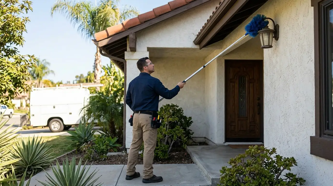 Quarterly exterior service sweeping eaves and entries in San Jose