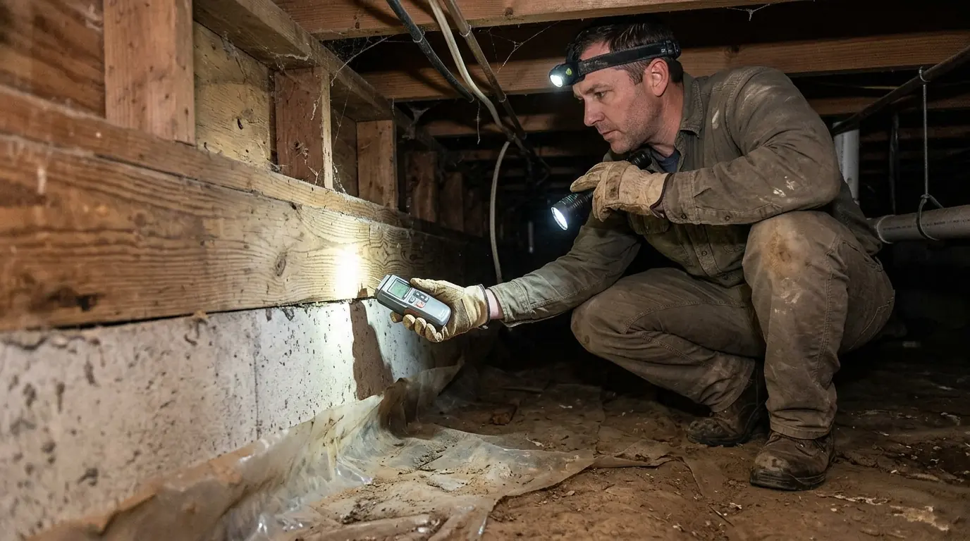 Termite inspection underway in a San Jose crawl space