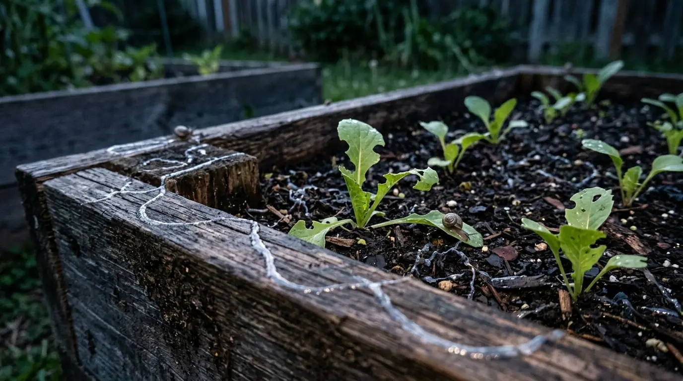 Snail damage on seedlings in a San Jose garden