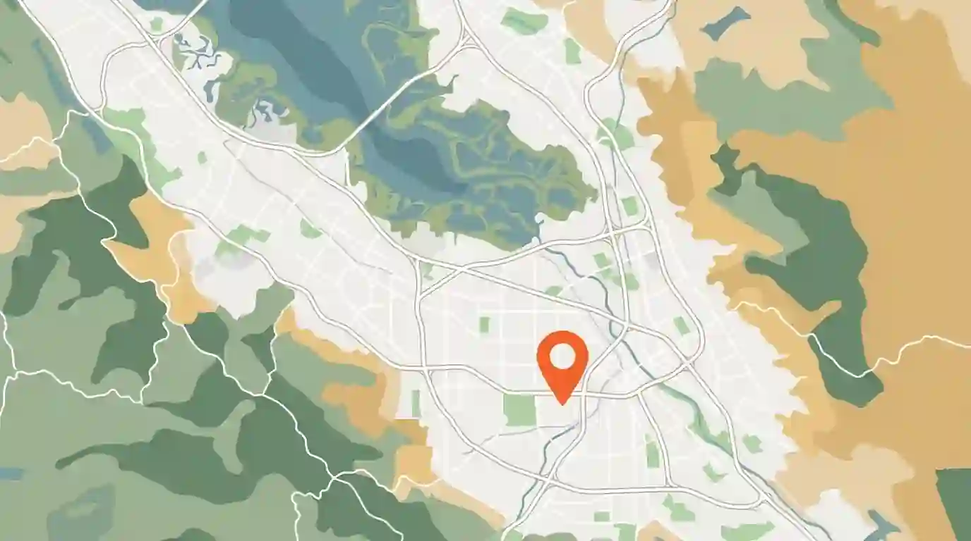 Stylized map of the South Bay around the Bug Bashers San Jose service office
