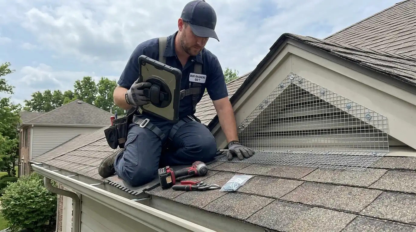 Rodent proofing work documented on a San Jose roofline