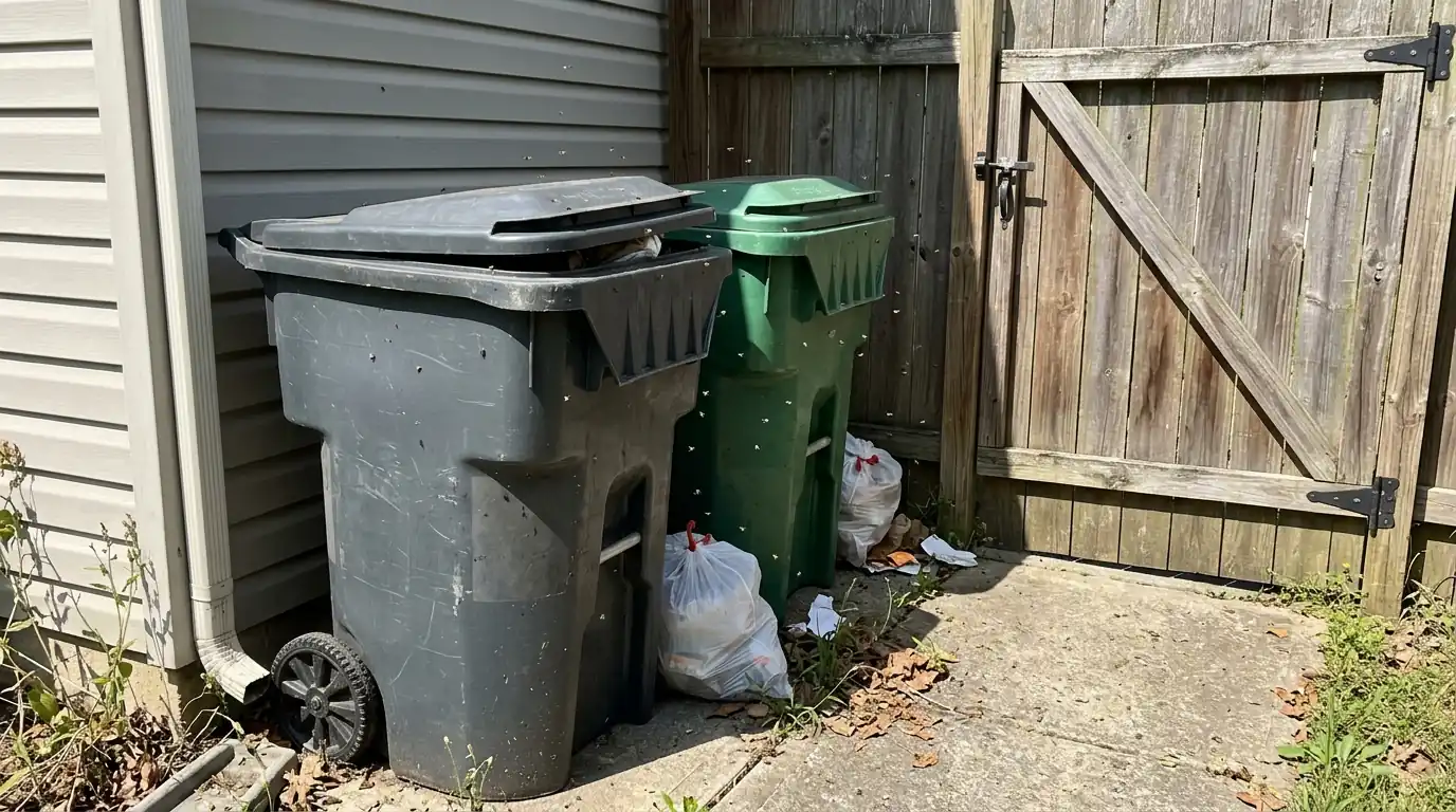 Outdoor fly breeding site beside a San Jose home