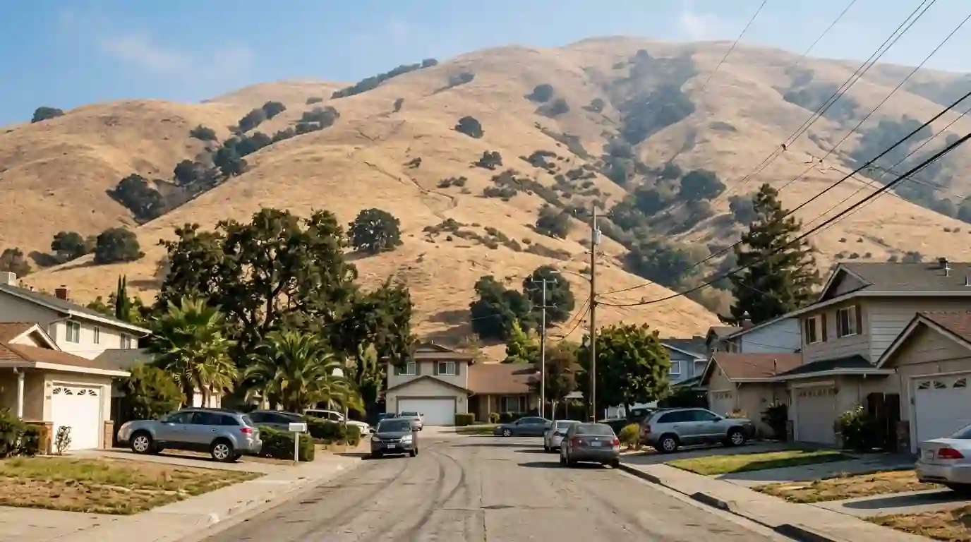 Fremont homes against the hill edge