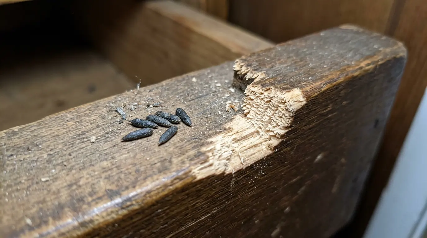 House mouse droppings and gnawing identified in a San Jose kitchen drawer