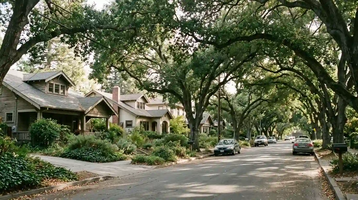 Older Palo Alto homes under mature canopy