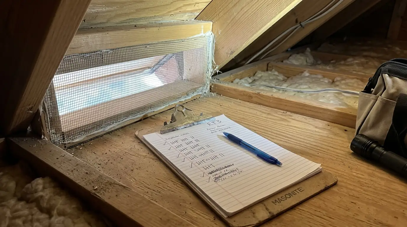 Attic rat program service log and sealed vent in San Jose