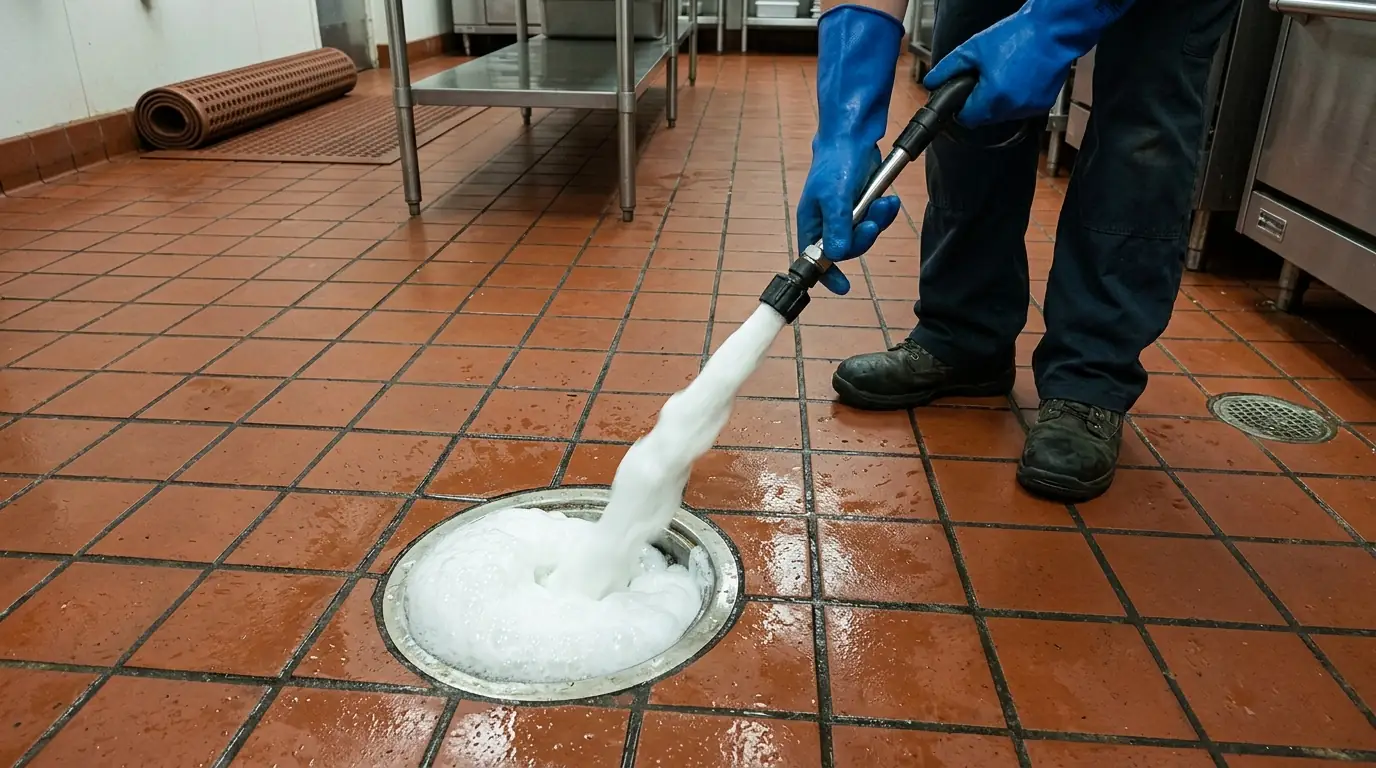 Drain treatment during a fly service in San Jose