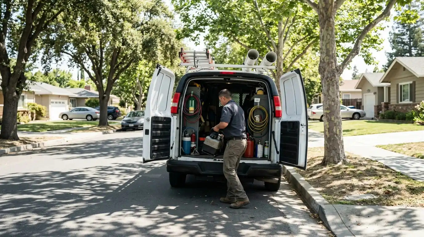 Routine pest service route visit in a San Jose neighborhood