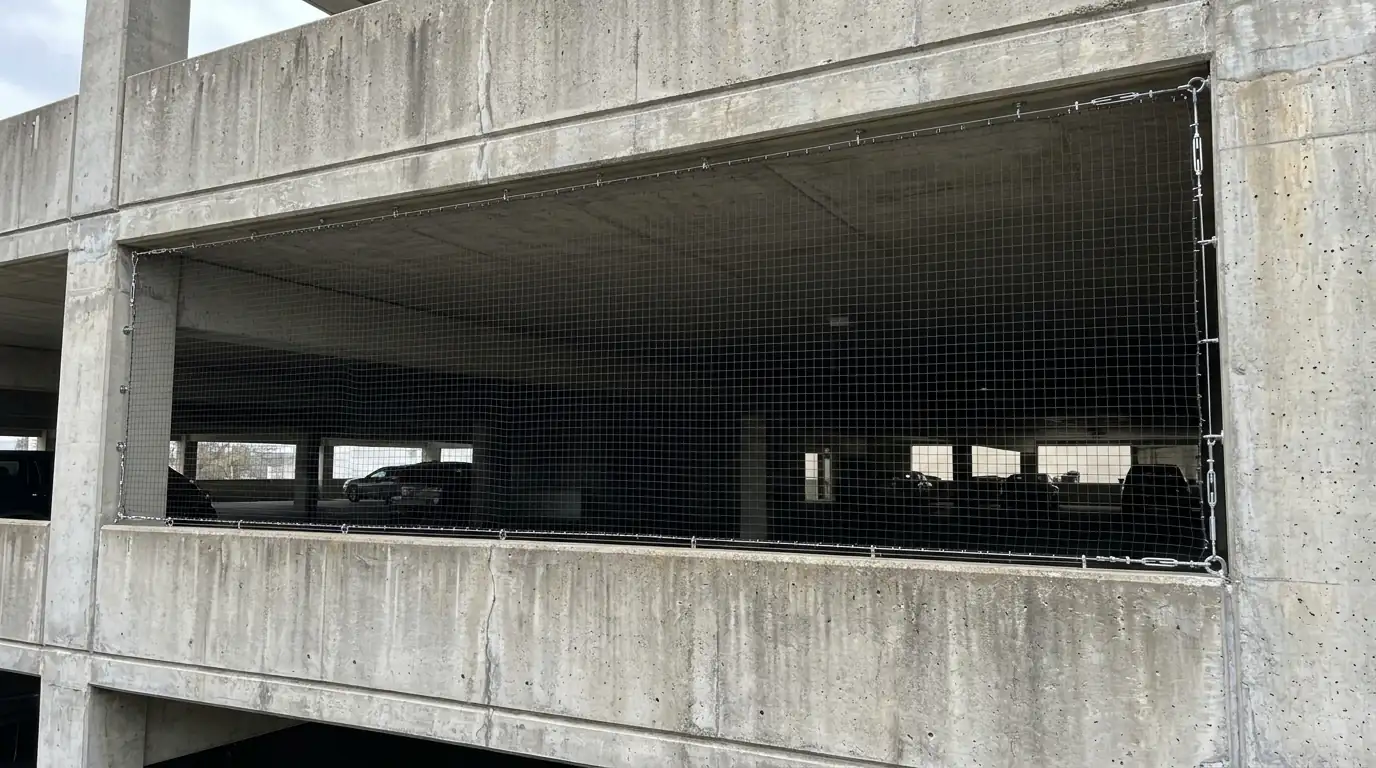 Bird netting installed at a San Jose parking structure