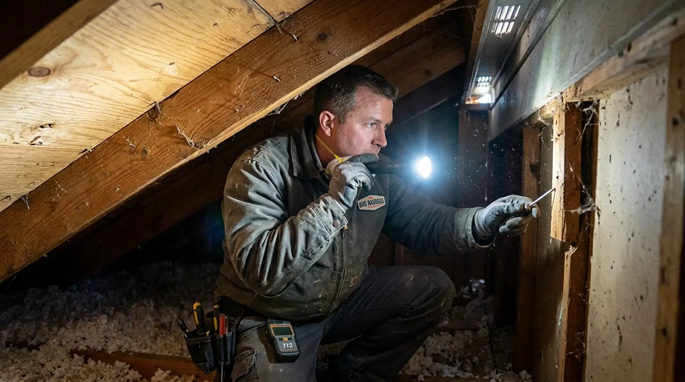 Annual termite inspection of attic framing in a San Jose home