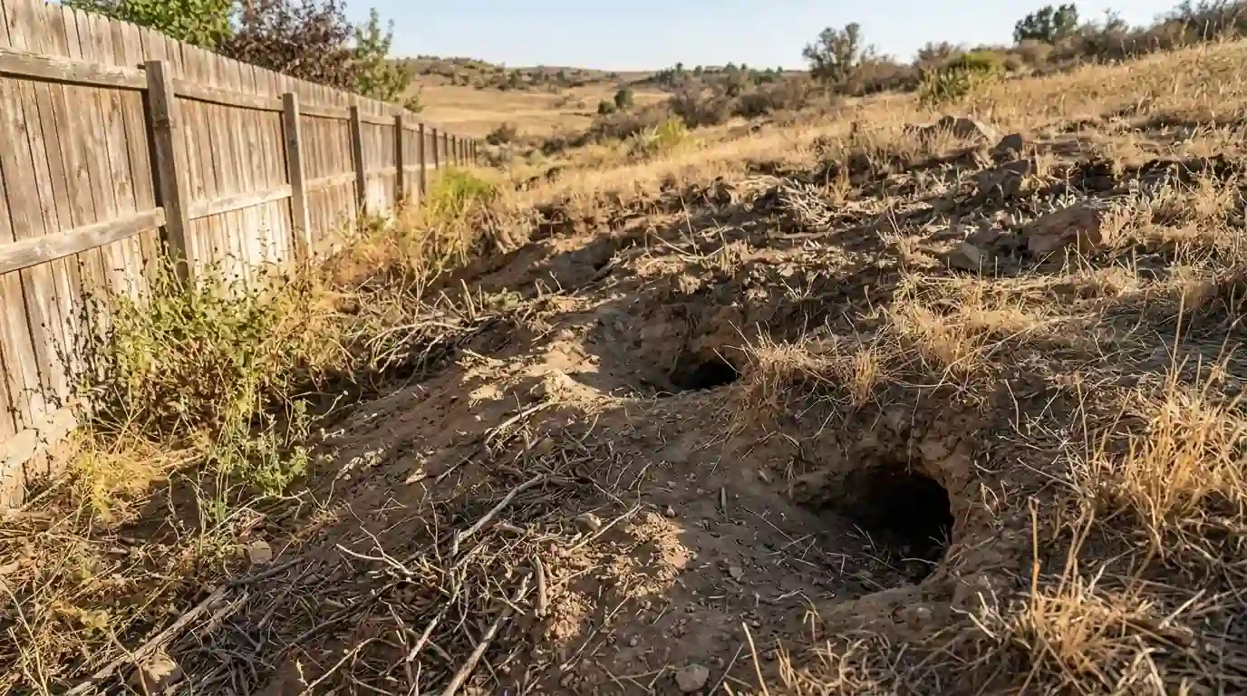 Ground squirrel burrows at a Fremont hill-edge property