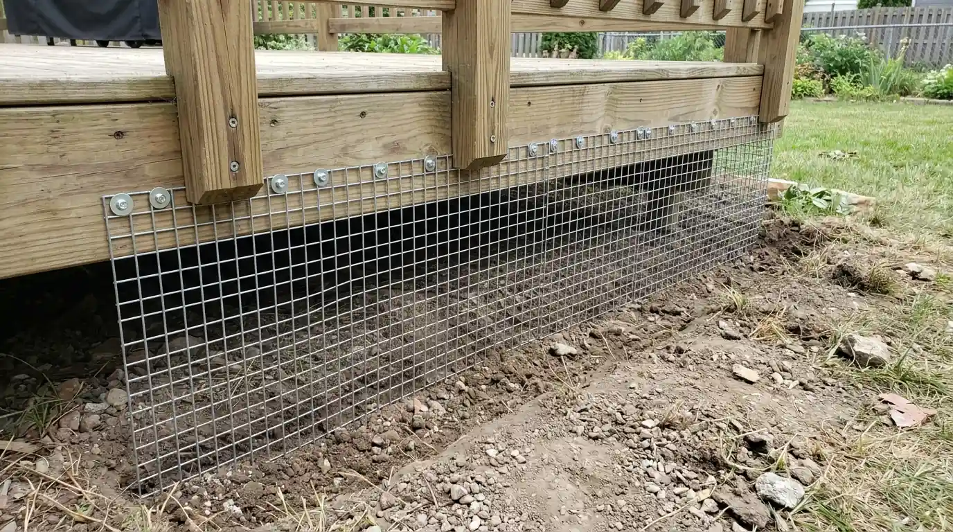 Exclusion screening installed along a San Jose deck base