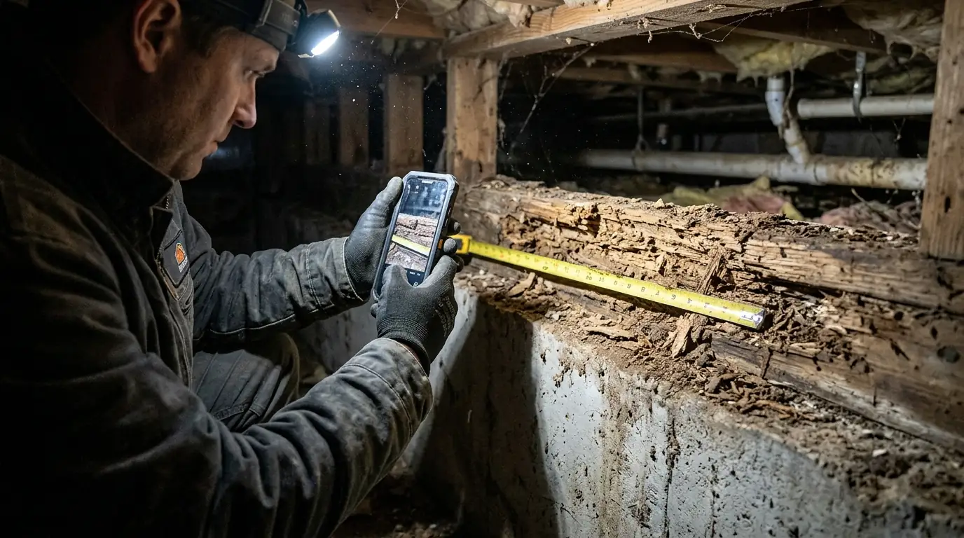 Documenting findings during a WDO inspection in San Jose