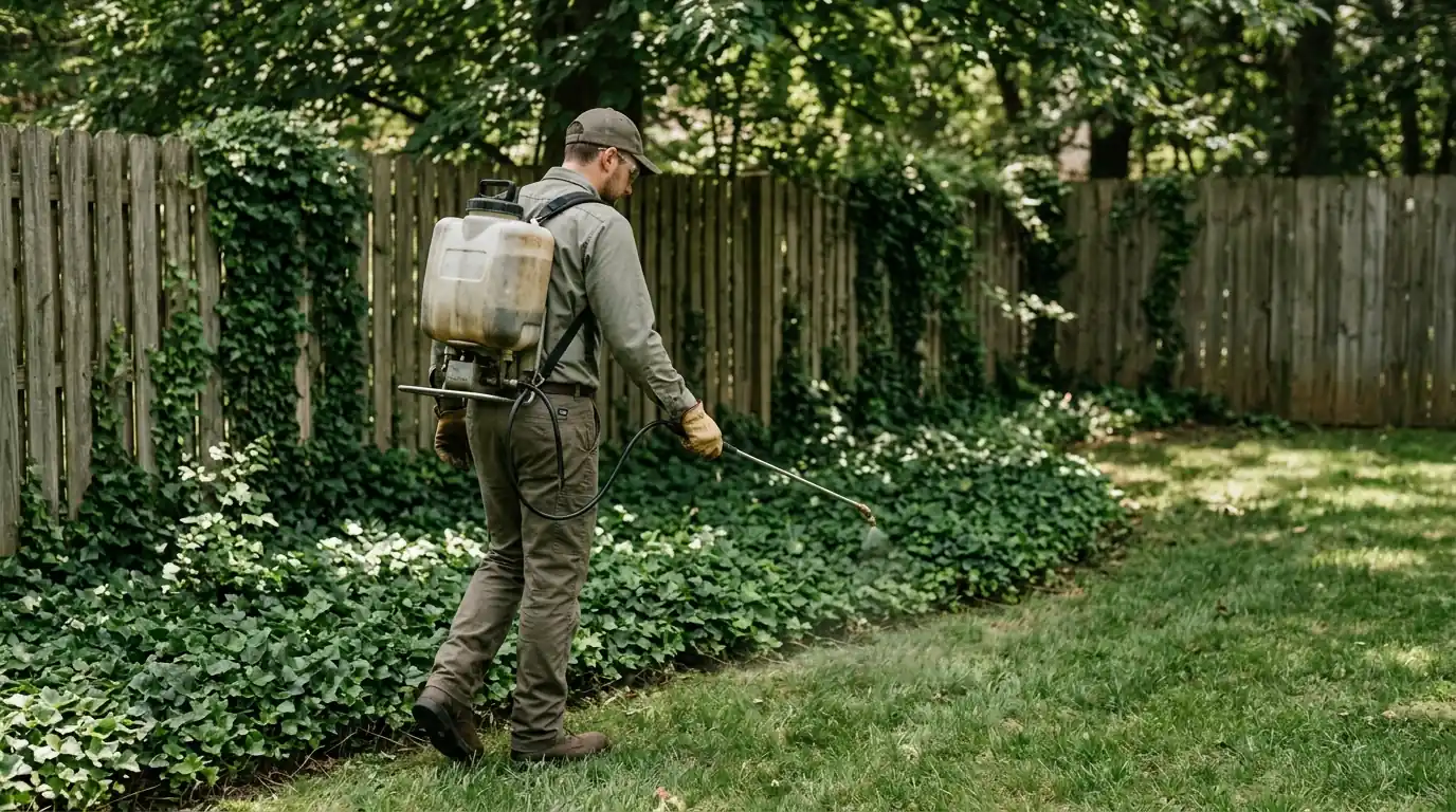 Tick barrier band applied along a shaded San Jose fence line