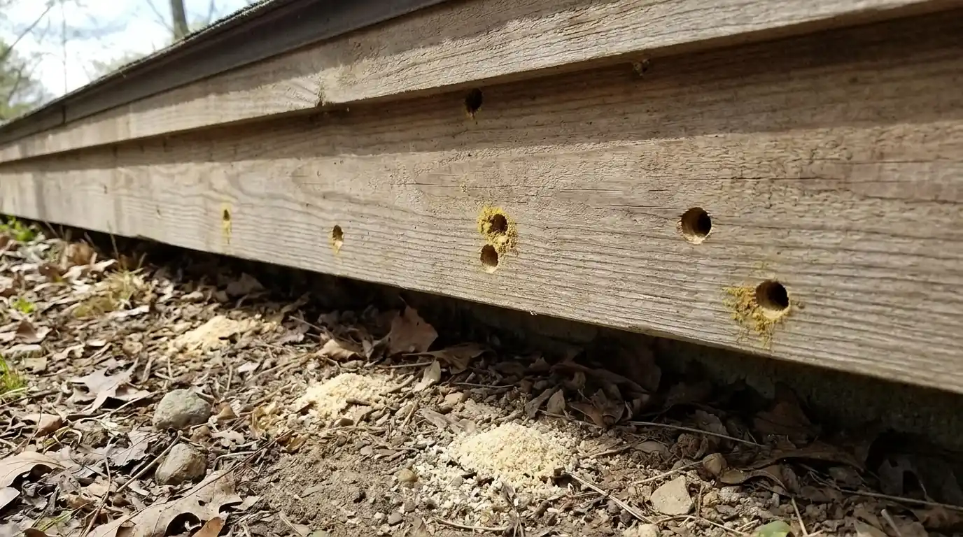 Carpenter bee galleries in a San Jose fascia board