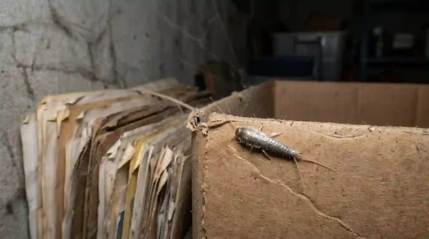 Silverfish in cardboard storage in a San Jose garage