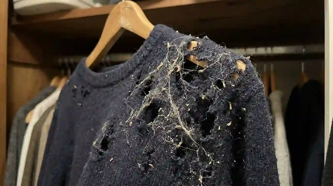 Clothes moth damage on a wool garment in San Jose