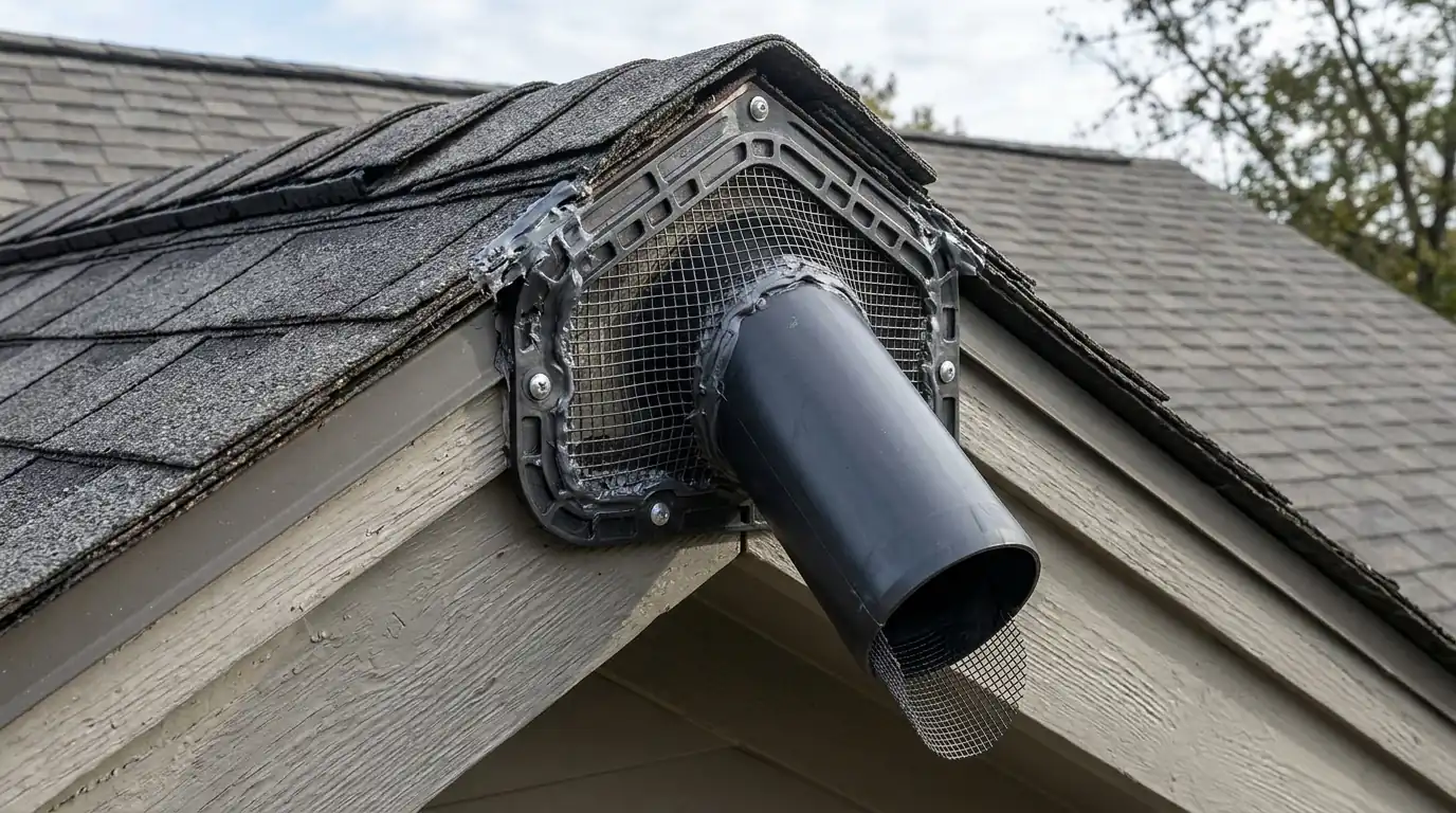 One-way exclusion device fitted at a San Jose roofline gap