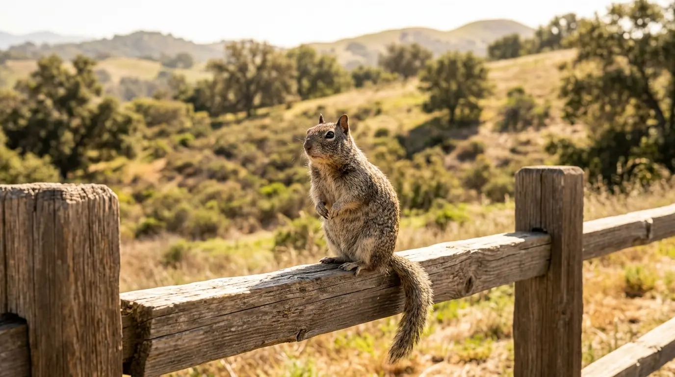 Ground squirrel active on a fence line at a San Jose property